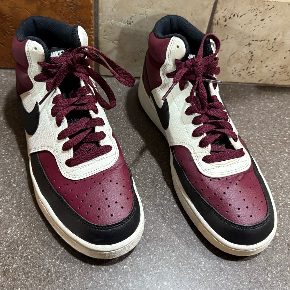 Nike Men's Burgundy and White High-Top Sneakers